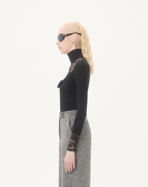 Valentino - Wool Jumper With Lace - Black - Woman - Knitwear