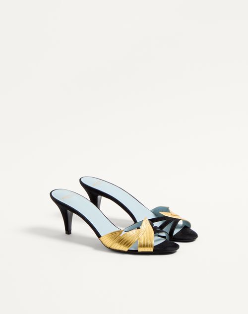 Valentino Garavani - Foliefoliage Suede Slide Sandal 65mm - Black/gold - Woman - Sandals