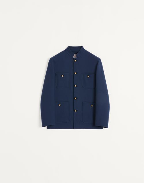 Valentino Double Wool Jacket With Mandarin Collar In Indigo