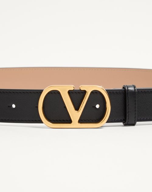 Valentino Garavani - Vlogo Signature Reversible Shiny Calfskin Belt - 30mm / 1.2 In. - Black/pink - Woman - Belts