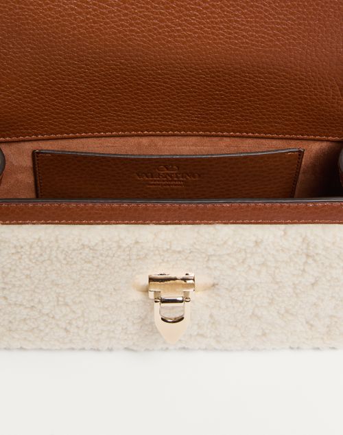 Valentino Garavani - Valentino Garavani Rockstud Small Shearling Shoulder Bag - Natural/saddle Brown - Woman - Shoulder Bags