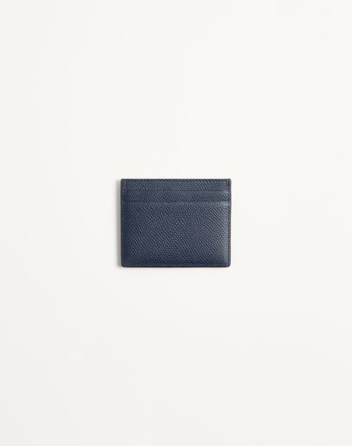 Valentino Garavani - Valentino Garavani Vlogo Signature Cardholder In Grainy Calfskin - Marine - Man - Wallets And Small Leather Goods