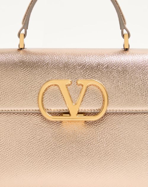 Valentino Garavani - Valentino Garavani Vsling Small Handbag In Laminated Grainy Calfskin - Champagne - Woman - Top Handle Bags