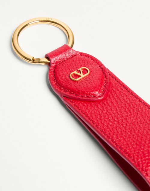 Valentino Garavani - Vlogo Signature Grainy Calfskin Key Ring - Rouge Pur - Woman - Bag Charms And Keyrings