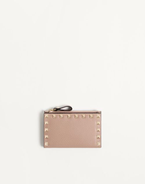 Valentino Garavani - Rockstud Grainy Calfskin Cardholder With Zipper - Poudre - Woman - Wallets And Small Leather Goods