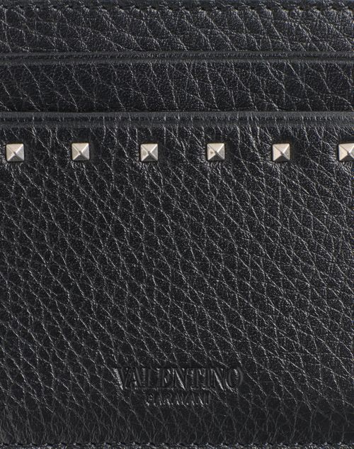 Valentino Garavani - Rockstud Grainy Calfskin Cardholder - Black - Man - Wallets And Small Leather Goods