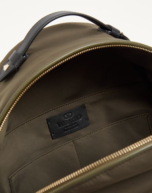 Valentino Garavani - Rockstud Backpack In Technical Fabric - Military Green - Man - Backpacks