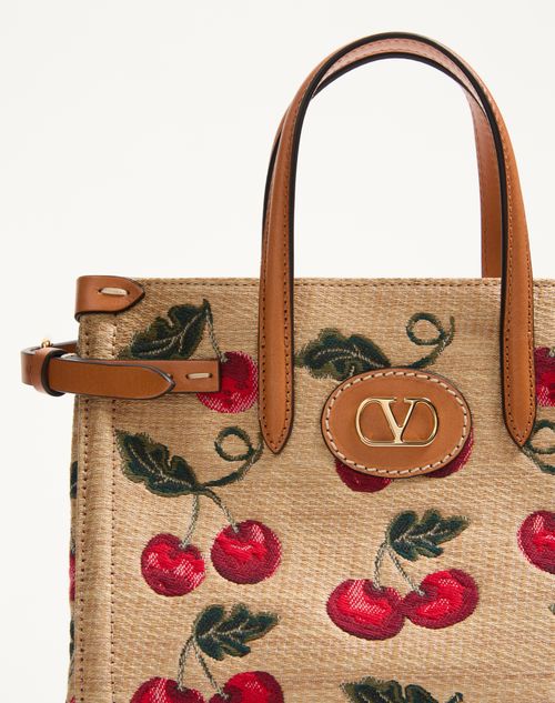 Valentino Garavani - Valentino Garavani Antibes Small Shopping Bag In Jacquard Raffia With Cherryfic Pattern - Natural/red - Woman - Totes