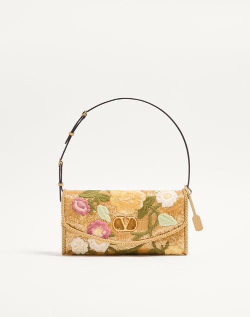 Valentino Garavani  Garavani Devain Small Embroidered Shoulder Bag Woman Gold/multicolour U In Brown