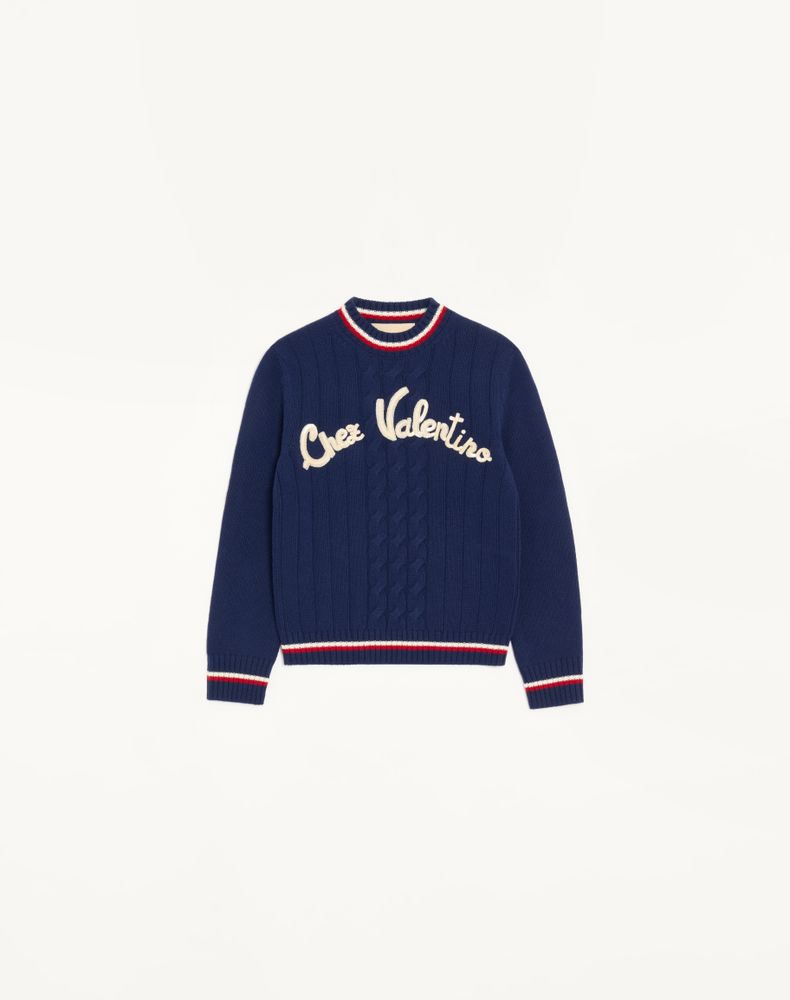 Valentino Women's Blue/Birch Embroidered Wool Jumper Woman Xs