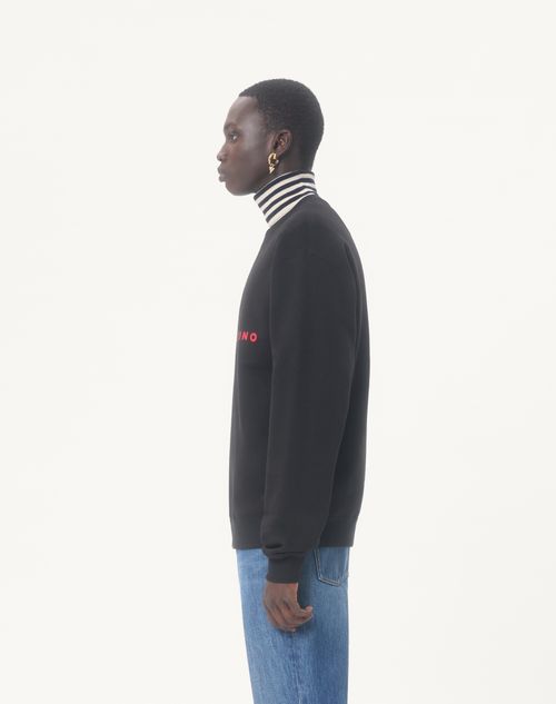 Valentino - Valentino Cotton Crewneck Sweatshirt With Made In Valentino Print - Black/red - Man - Tshirts And Sweatshirts