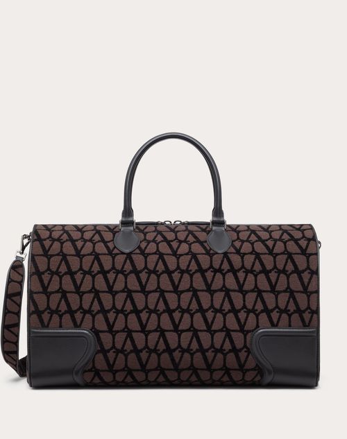 Valentino Garavani Toile Iconographe Duffle Bag With Leather Detailing In Burgundy