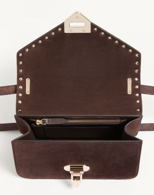 Valentino Garavani - Valentino Garavani Rockstud Small Shoulder Bag In Suede - Ebony - Woman - Shoulder Bags