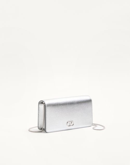 Valentino Garavani - Vlogo Signature Mini Shoulder Bag In Laminated Grainy Calfskin - Silver - Woman - Clutches