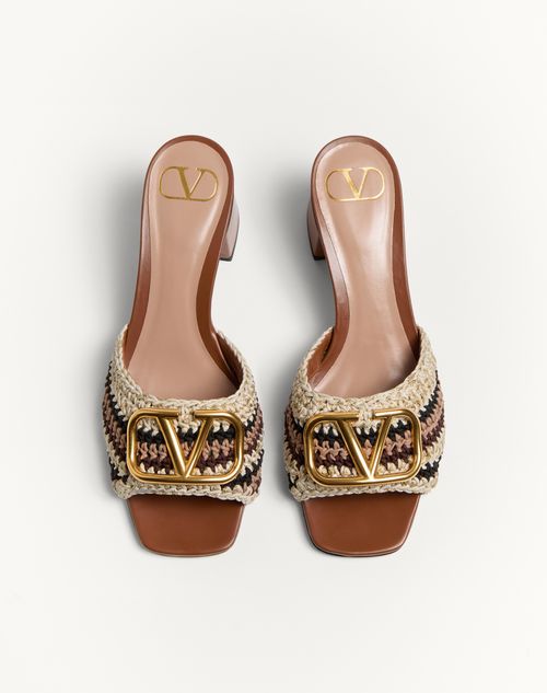 Valentino Garavani - Vlogo Signature Slide Sandal With Crochet Embroidery 60mm - Multicolour - Woman - Sandals