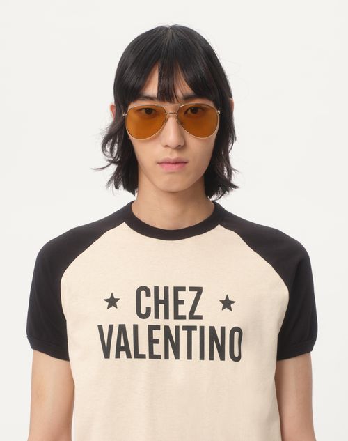Valentino - Cotton T-shirt With Chez Valentino Print - Butter/black - Man - T-shirts And Sweatshirts