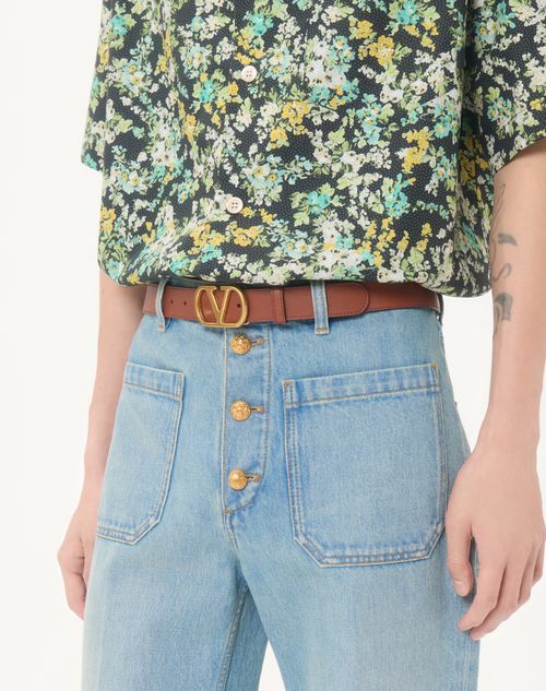 Valentino Garavani - Vlogo Signature Belt In Shiny Calfskin 30 Mm - Deep Caramel - Man - Belts