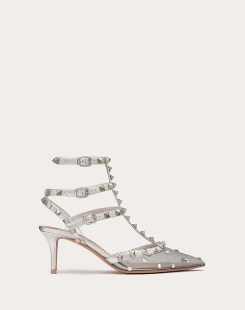 Shop Valentino Garavani Rockstud Mesh Pump With Crystals And Straps 65mm Woman Pastel Grey/silver 41.5