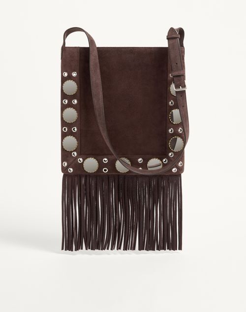 Valentino Garavani - Valentino Garavani Nellcôte Suede Shoulder Bag With Fringes - Multicolour/testa Di Moro - Man - Shoulder Bags
