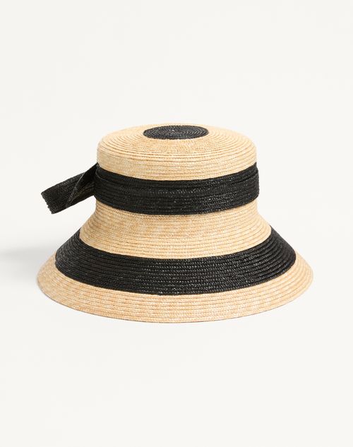 Valentino Garavani - Vlogo Signature Straw Bucket Hat - Black/natural - Woman - Hats And Gloves