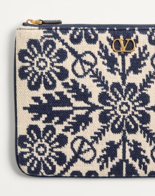 Valentino Garavani - Pochette Vlogo Signature En Jacquard Avec Motif Floral - Ivoire/bleu/saphir - Femme - Pochettes
