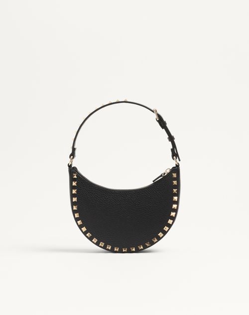Valentino Garavani - Mini Rockstud Hobo Bag In Grainy Calfskin - Black - Woman - Shoulder Bags