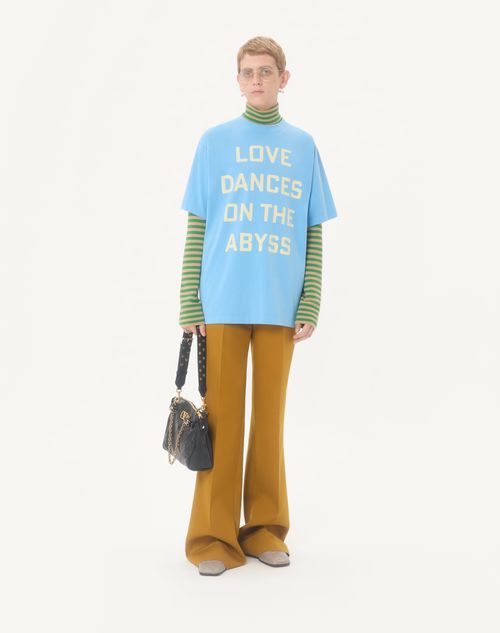 Valentino - Valentino Cotton T-shirt With Love Dances On The Abyss & Made In Valentino Print - Sky Blue - Man - T-shirts And Sweatshirts