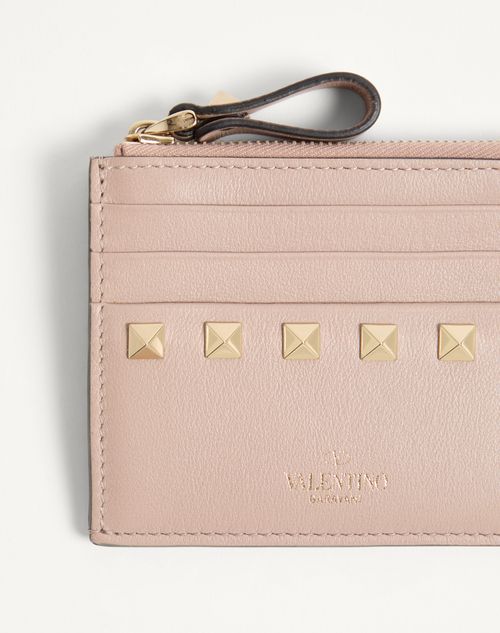 Valentino Garavani - Rockstud Calfskin Cardholder With Zipper - Poudre - Woman - Wallets And Small Leather Goods