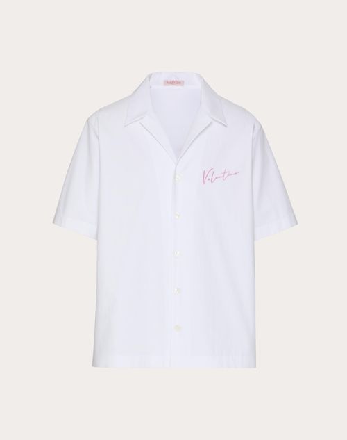 Shop Valentino Cotton Bowling Shirt With Embroidery And Vlogo Signature Print In White