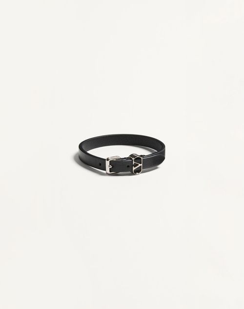 Valentino Garavani - Valentino Ovalette Calfskin Bracelet - Black - Man - Jewelry