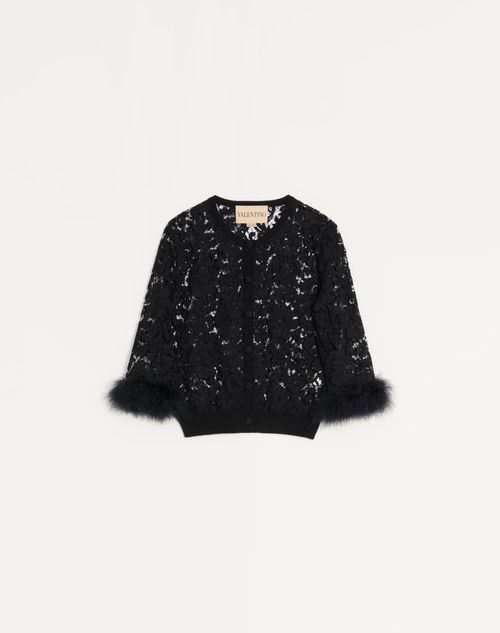 Valentino - Cardigan In Pizzo E Cotone - Nero - Donna - Maglieria