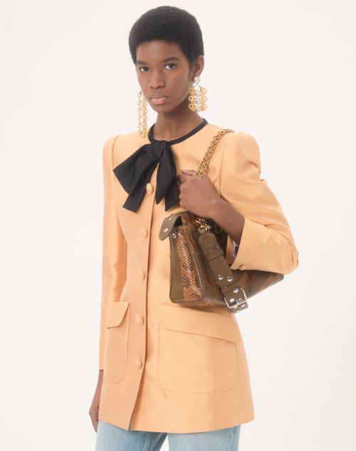 Valentino Garavani - Valentino Garavani Panthea Medium Shoulder Bag In Python And Nappa With Chevron Motif - Roasted Pecan/ivory/tundra - Woman - Shoulder Bags