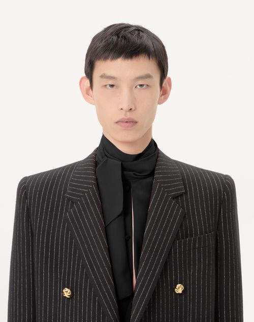 Valentino - Valentino Double-breasted Jacket In Wool And Silk - Black/white - Man - Coats And Blazers