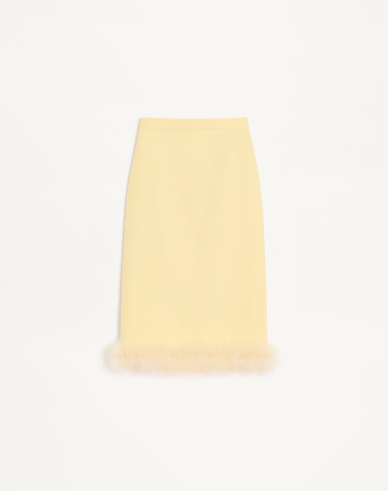 Valentino Women's Yellow Crepe Couture Midi Skirt With Feathers Woman 44