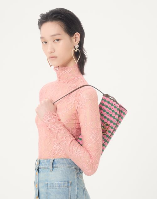 Valentino Garavani - Valentino Garavani Devain Small Shoulder Bag In Crochet Fabric - Pink/green - Woman - Shoulder Bags
