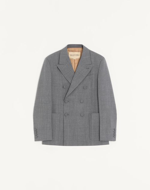 Valentino - Valentino Double-breasted Jacket In Mouliné Wool With Pressed Crease - Black/grey - Man - Coats And Blazers