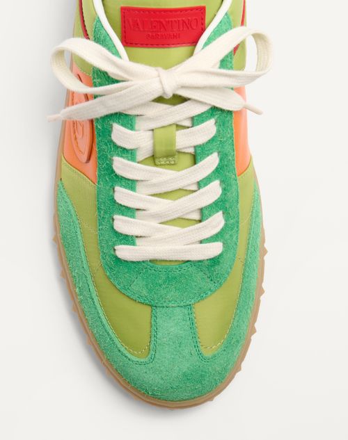 Valentino Garavani - Upvillage Low Top Sneaker In Crust Leather And Nylon - Green Briar/chartreuse/pumpkin/coral - Man - Sneakers