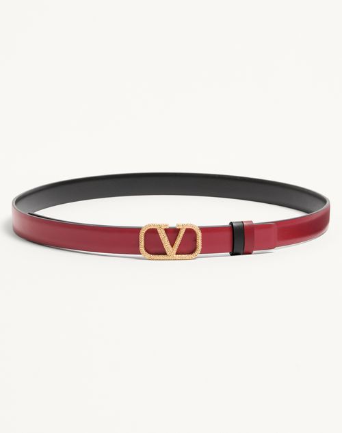 Valentino Garavani Vlogo Signature Reversible Belt In 20 Mm Calfskin Woman Black/red 075