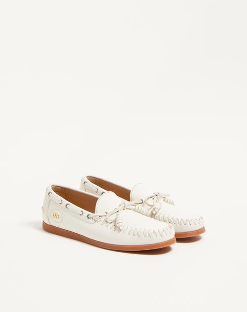 Valentino Garavani - Palm Avenue Buffalo Leather Boat Shoe - Ivory - Man - Loafers And Driver