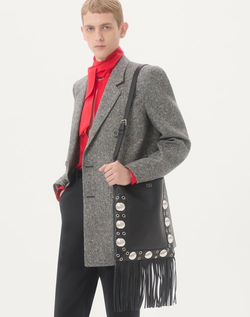 Valentino - Valentino Double-breasted Jacket In Natté Boutonné Wool - Ivory/black - Man - Coats And Blazers