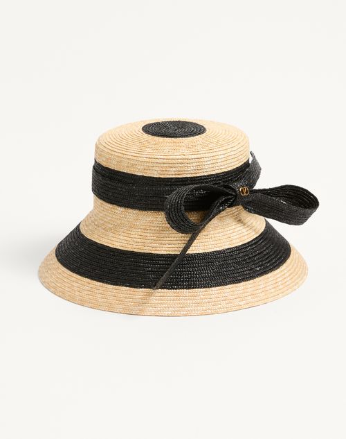 Valentino Garavani - Vlogo Signature Straw Bucket Hat - Black/natural - Woman - Hats And Gloves