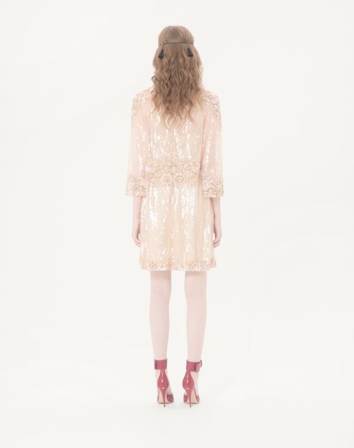 Valentino - Abito Corto In Tulle Illusione Ricamato - Rosa - Donna - Abiti