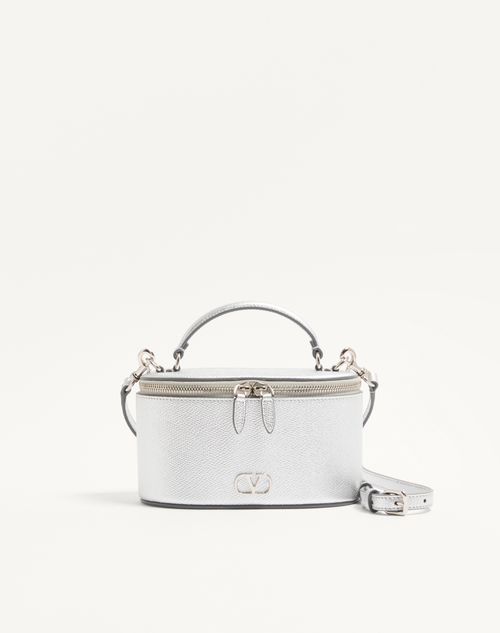 Valentino Garavani Vlogo Signature Mini Vanity Bag In Laminated Grainy Calfskin Woman Silver Uni In Silver