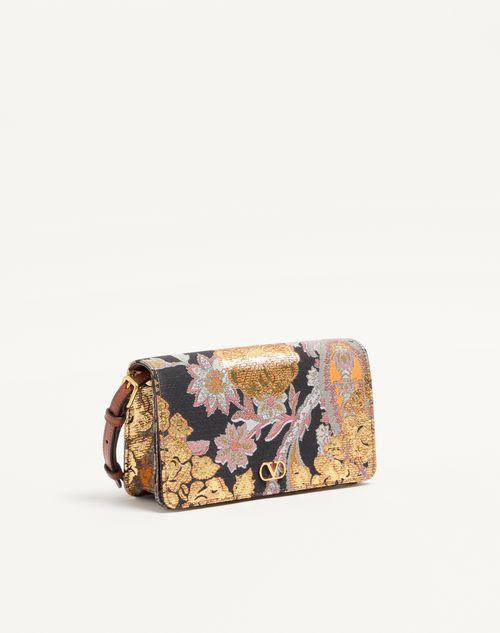 Valentino Garavani - Mini Sac Bandoulière Vlogo Signature En Tissu Jacquard Avec Motif Après L'hiver. - Multicolor/caramel Foncé - Femme - Pochettes