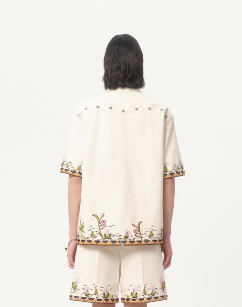 Valentino - Cotton Canvas Shirt With Floral Embroidery - Shell - Man - Shirts