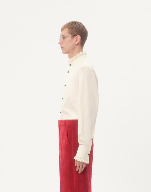 Valentino - Cotton Poplin Shirt With Plastron And Ruffles - Cream - Man - Shirts