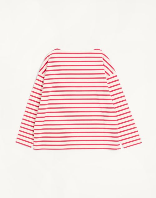 Valentino - Long-sleeved Cotton T-shirt With Chez Valentino Print - Butter/red - Man - T-shirts And Sweatshirts