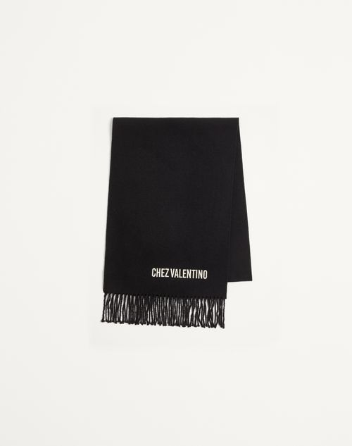 Valentino Garavani - Wool Scarf With Vlogo Embroidery - Black/butter - Man - Soft Accessories