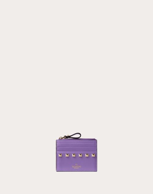 Valentino Garavani Rockstud Calfskin Cardholder With Zip Woman Wisteria Uni In Wisteria