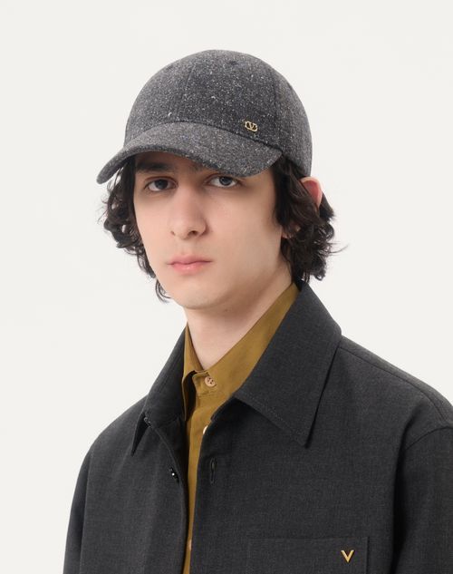 Valentino Garavani - Valentino Garavani Vlogo Signature Wool Baseball Cap - Grey - Man - Hats And Gloves